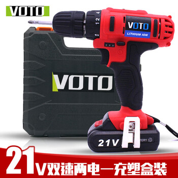 VOTO充电式手电钻多功能小锂电钻枪式微型电动螺丝刀批电起子 21V冲击双速2电一充塑盒 绿色其他 3