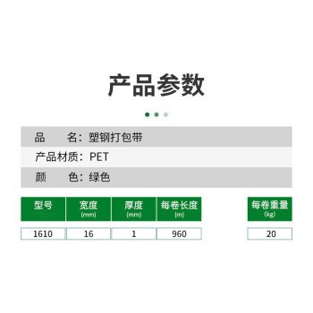 飞尔（FLYER）pet塑钢打包带 塑钢带 塑料包装带 20kg/卷 绿色透明【20-1610 长960m×宽16mm×厚1mm】