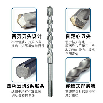 博世（BOSCH）五坑2系钻头 电锤钻头混凝土两刃圆柄合金冲击钻头 25*340mm（1支装）
