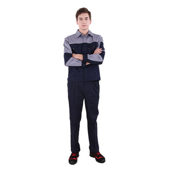 斯卡地尔（Scotoria）夏季工作服套装 分体式长袖工装舒适高棉 CVC1401灰蓝色 1套2XL码