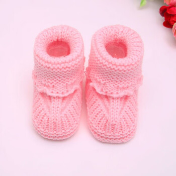 婴儿毛线鞋手工编织春秋0369个月新生儿男女宝宝鞋袜保暖加绒纯色款
