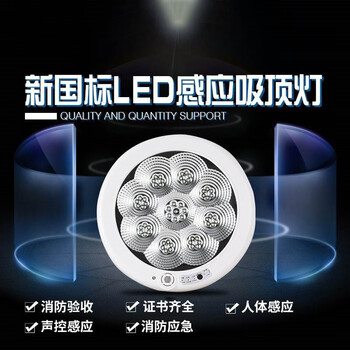 鸣固 消防声光控吸顶灯 LED楼道雷达人体感应灯过道应急照明灯 11W消防应急灯感应+应急