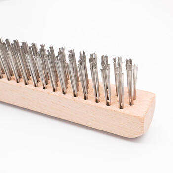 保拉(Paola) 木柄不锈钢钢丝刷260mm 工业铁丝刷4列*16行 长柄打磨刷 清洁刷 除锈去污钢刷工具5912