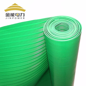 金能电力 高压绝缘垫橡胶垫配电房绝缘地毯5mm厚 配电室绝缘胶垫10kv绿色10m/卷 常规条纹防滑型