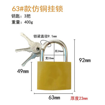 驼铃纵横 AQQJ0008 仿铜挂锁防盗锁防锈防水门锁锁头小锁子柜子抽屉箱锁 63#一字