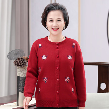 欧之裳老年人奶奶毛衣女加绒上衣妈妈针织开衫老太太保暖衣服秋冬外套