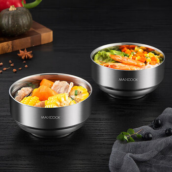 美厨（maxcook）304不锈钢碗 汤碗双层隔热 餐具面碗13CM（2只装）MCWA615