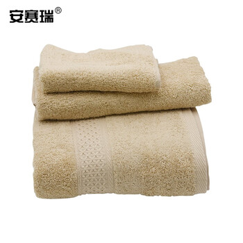 安赛瑞  毛巾礼盒套装 加厚清洁毛巾 毛巾浴巾方巾三件套 吸水毛巾 公司福利 含手提袋 白橡色 710872