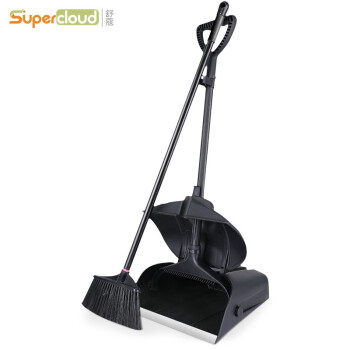 舒蔻(Supercloud) 防风梳齿型扫把簸箕套装扫地扫帚笤帚两件套 黑色