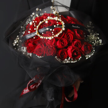 【款】33朵红玫瑰黑纱 皇冠