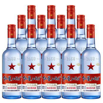 红星（RED STAR）【酒厂直发】北京红星二锅头 蓝瓶 绵柔8纯粮 清香型白酒 53度 500ML 12瓶