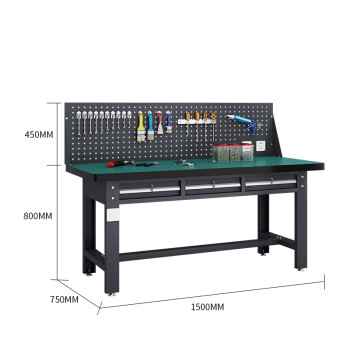 建功立业灰色工作台GY5335钳工维修桌打包台单挂板平三抽1.5米带插座孔位