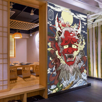 康巴赫 日本般若浮世绘纹身店装修壁画日式文化艺术背景墙工作室壁纸