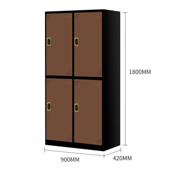 尚留鑫 储物柜浴室刷卡寄存柜宿舍多门员工柜鞋柜电子感应锁柜子 4门黑边褐色