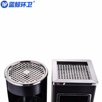 蓝鲸环卫 28*24.5*61cm黑色侧开口 不锈钢酒店宾馆大堂垃圾桶灭烟桶带烟灰缸吸烟桶立式桶 LJHW-8001