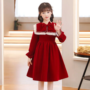 星尚影红裙子女童新年连衣裙儿童过年喜庆衣服秋冬季中大童女孩裙子9
