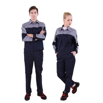 斯卡地尔（Scotoria）夏季工作服套装 分体式长袖工装舒适高棉 CVC1401灰蓝色 1套2XL码