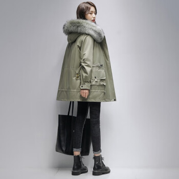 芯逸贝乐羽绒服女中长款2021冬季韩版休闲宽松大毛领可脱卸内胆白鸭绒