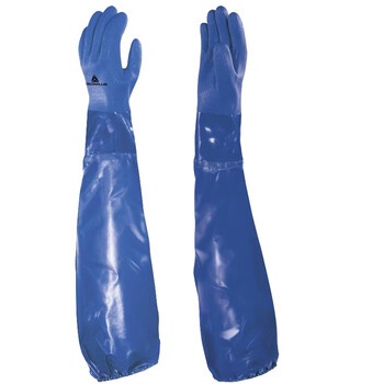 代尔塔（Deltaplus）201766 VE766 收口超长袖口PVC防化手套 棉绒衬里安全防护 蓝色 定做 10码 6副