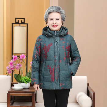 markentsee中老年女装妈妈装羽绒服2021秋冬连帽保暖外套奶奶装上衣服