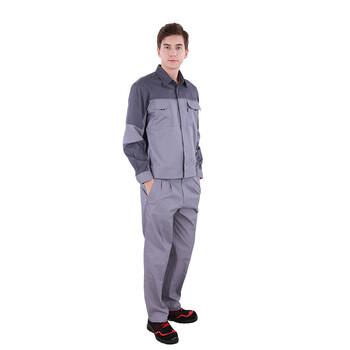 斯卡地尔夏季工作服套装 分体式长袖工装舒适高棉 CVC1401双灰 XL