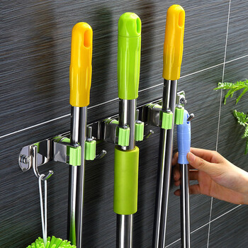 兰诗 拖把挂钩 卫生间免打孔不锈钢扫把挂架强拖布夹 2拖把夹3沟 颜色随机 FW1576
