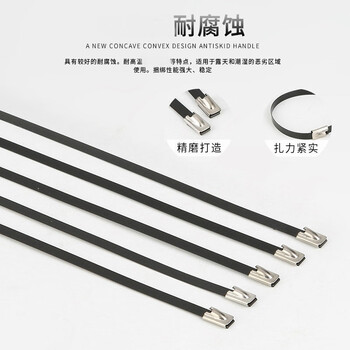 飞尔（FLYER）不锈钢扎带 黑色自锁式 束线带 金属钢带 100根/包【5.6×900MM】