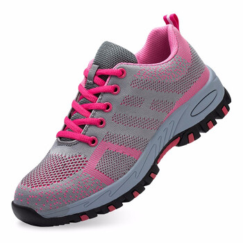 老管家 劳保鞋钢包头防砸防刺穿安全鞋实心底飞织网面透气舒适耐磨轻便时尚女款工作鞋276 粉色34