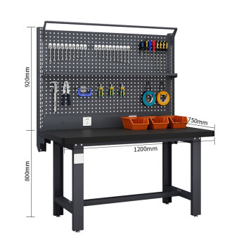 知旦灰色工作台ZD7185工具桌钳工台单桌双挂板带棚板灯架1.2米钢板台面