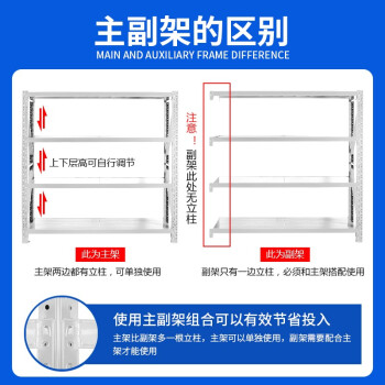 时通货架仓储货架置物架多层货架展示架金属货架超市钢制储物架重型350KG白色1500*600*2000mm四层主架