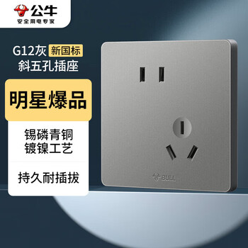 公牛（BULL）开关插座 G12系列 10A斜五孔插座86型插座面板 G12Z223AS 星空灰