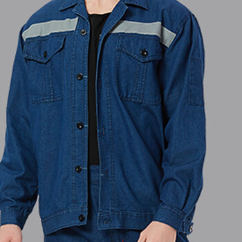 聚远（JUYUAN）反光条牛仔工作服套装  中蓝 XXL