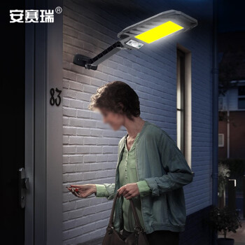 安赛瑞 太阳能路灯 户外庭院灯LED防水投光灯 人体感应遥控太阳能照明路灯 180COB 700865