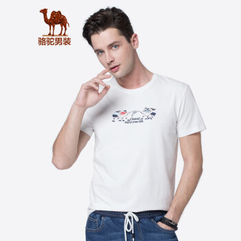 骆驼（CAMEL）男装 夏季男士短袖t恤青年圆领纯色印花休闲打底衫男 白色 XL