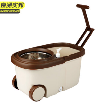 京洲实邦【抹茶绿金属蓝塑料盘+1头】旋转拖把桶双驱动免手洗JZSB8054