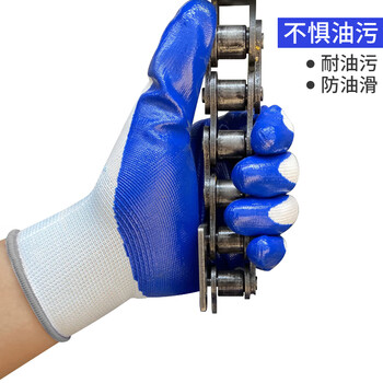 星宇奋斗者N518（同FN108）劳保手套丁晴浸胶防滑耐磨防油防割防水透气蓝白色12副
