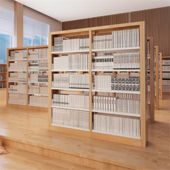 富路达 钢制图书馆学校阅览室档案室书店书房书架木纹转印双面五层主
