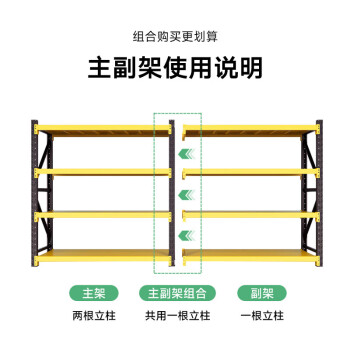 尚留鑫 货架400KG/层重型仓储置物架钢制储物架200*60*200cm四层黑黄套色