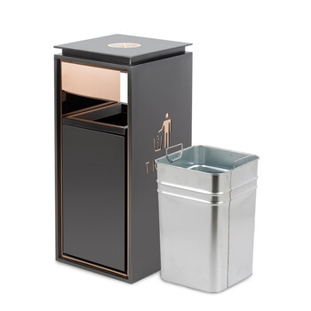 兰诗 酒店不锈钢垃圾桶商场果皮箱物业防指纹推拉垃圾筒DB6035 玫瑰金小号禁烟