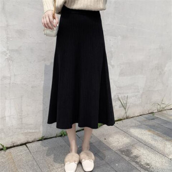 冬季新款半身裙女针织半身裙女秋冬季2021中长款高腰黑色显瘦半裙字百