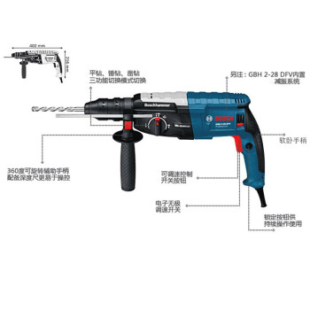 博世（BOSCH）冲击钻电锤电镐三用GBH2-28DFV三功能双夹头电钻手电钻大功率820W电动工具 GBH2-28DFV标配