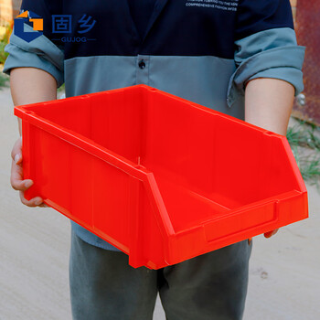 固乡 组合式零件盒物料收纳盒配件盒库房货架分类盒（斜口盒红色R5号450x290X170MM）