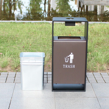 迪恩斯（DEANS）户外售楼部庭院垃圾桶大号公共场所室外果皮箱公园小区别墅园林商用垃圾箱 咖啡色镀锌喷塑