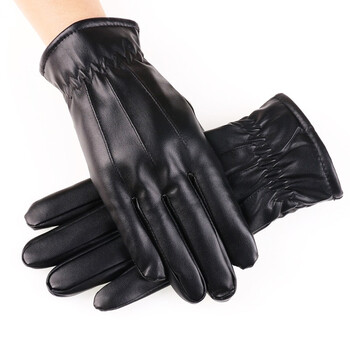 者也（ZYE）男女秋冬季保暖手套户外骑行PU皮手套三道筋加绒御寒触屏手套 PU三道筋皮手套