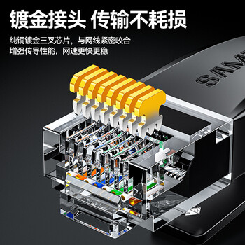 山泽 六类网线 CAT6类千兆纯铜扁平网线 电脑宽带家用监控网络连接成品跳线 黑色2米HBP602