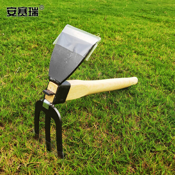 安赛瑞 两用锄耙 木柄碳钢短锄头耙子 农用刨土挖土种植园艺工具 长约37cm 530182