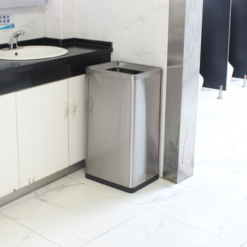 迪恩斯（DEANS）不锈钢垃圾桶公共厕所卫生间洗手间大号商用办公室无盖直投擦手纸垃圾桶大容量50升 