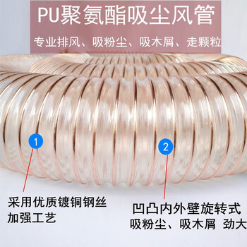 安达通 PU聚氨酯风管 镀铜透明软管钢丝吸尘螺旋伸缩通风排风管 75mm*1m 壁厚0.9mm