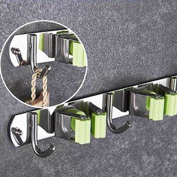 兰诗 拖把挂钩 卫生间免打孔不锈钢扫把挂架强拖布夹 2拖把夹3沟 颜色随机 FW1576