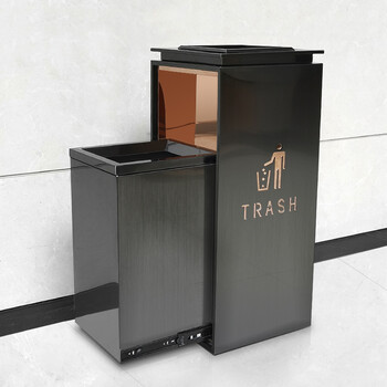 兰诗 DB6043 酒店不锈钢垃圾桶 商场电梯果皮箱物业防指纹垃圾筒 黑金大号禁烟
